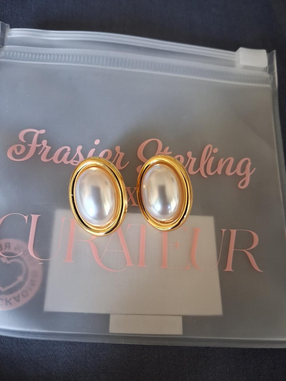 Frasier Sterling Gold Champagne Pearl Oval Earrings | New